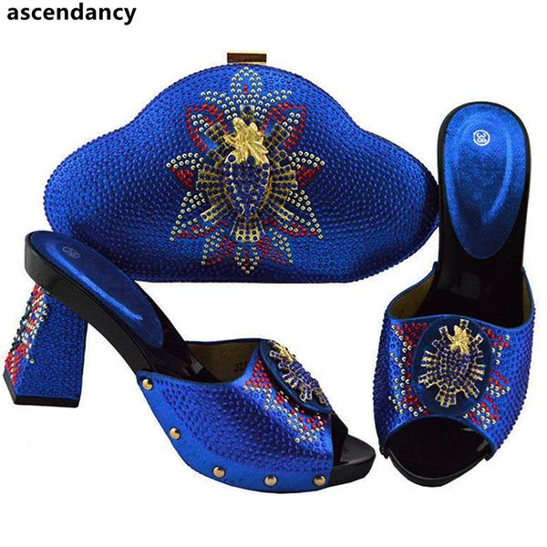

new arrival italian shoe and bag set for party in women nigerian women wedding shoes and bag set decorated with rhinstone, Black