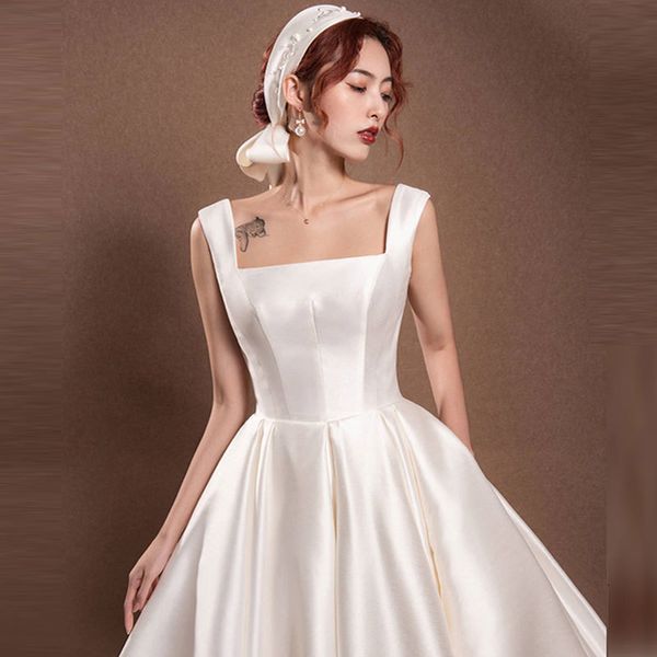 

2021 new simple cetim dressed as wedding dresses novia robe mari e soiree s9x9, Blue;red