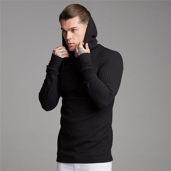 

brand black hooded sweaters men casual pullovers autumn winter fashion thin sweater solid slim fit knited long sleeve knitwear, White;black