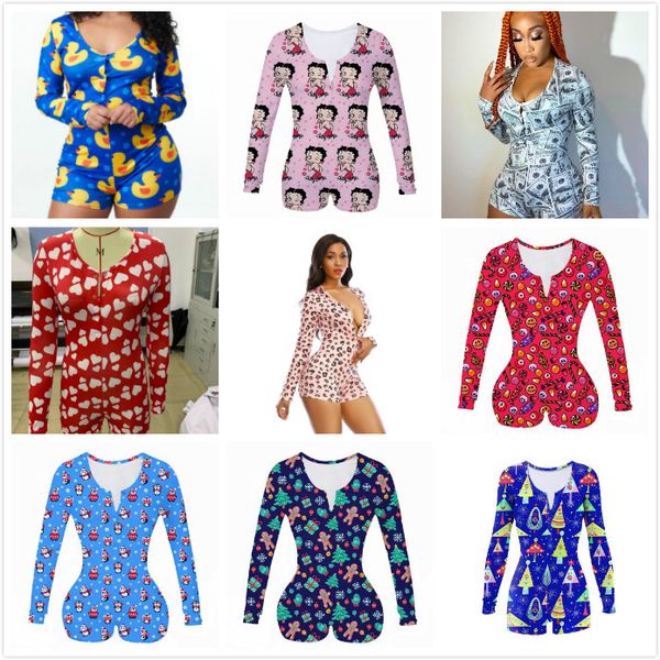 

fashion women shorts jumpsuits printing long sleeve rompers short pants jumpsuit bodysuit 30 colors homewear one-piece clothing, Black;white
