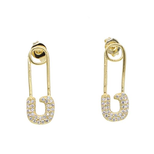 

new selling new punk rock brief style gold color small safety pin shape paved cz stud earring for women delicate dainty, Golden;silver