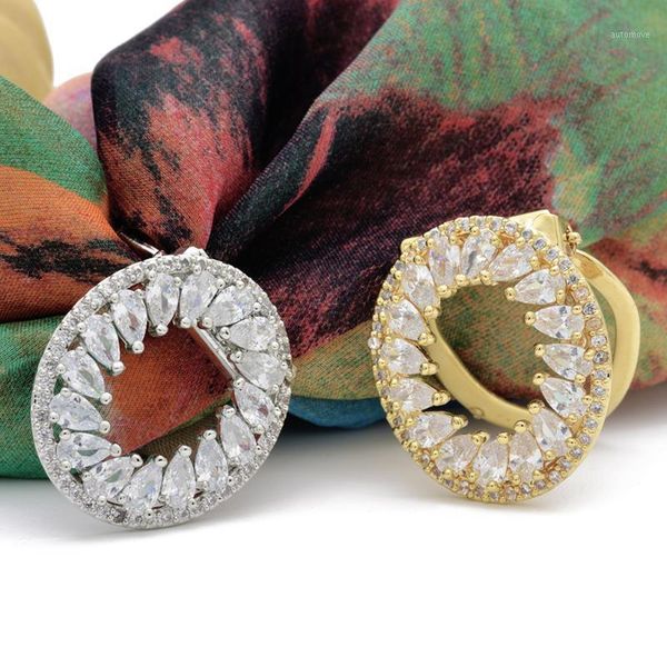 

oval buckle circle flower zircon crystal ring silk chiffon scarf clip buckle1, Gray