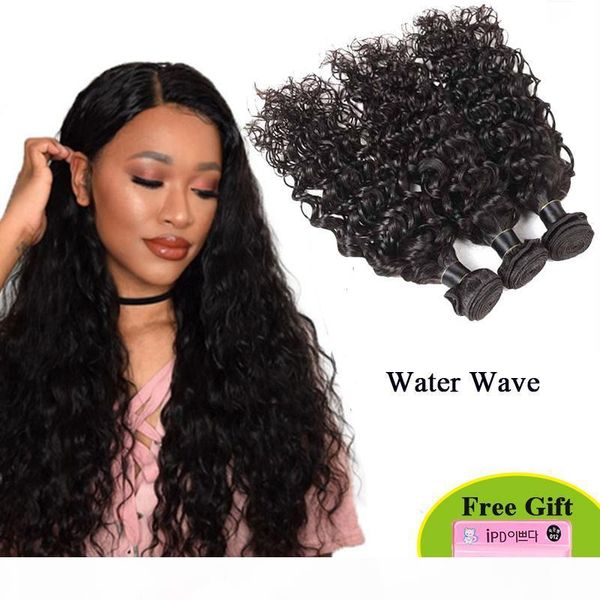 

brazilian water wave virgin hair human hair wefts weave 10-26 inch natural color malaysian peruvian human hair extensions by dhl, Black