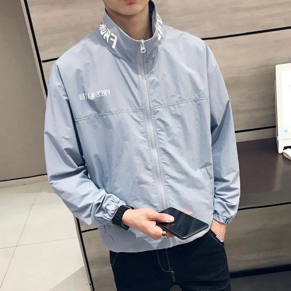 

men's jackets sun protection clothing men fashion chaqueta hombre streetwear loose bomber jacket stand collar print outwear coat, Black;brown