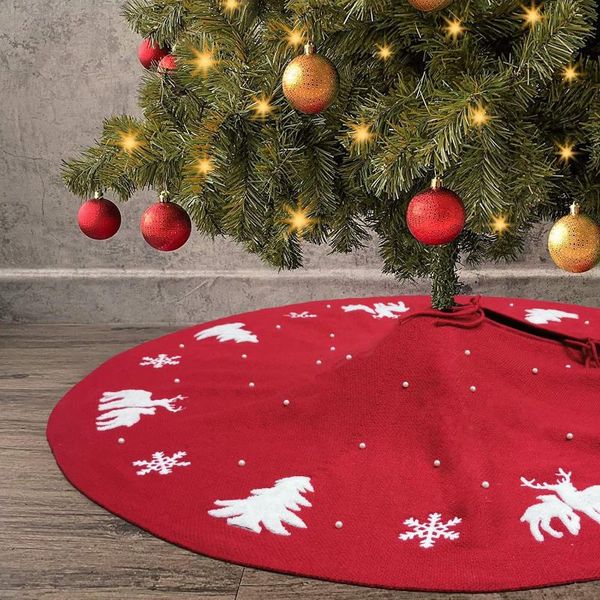 

2020 christmas tree skirt decor three-dimensional pattern beads 48-inch knitted christmas new year party tree skirt decorations