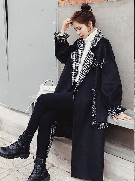 

woolen coat women's mid-length over-the-knee gentle cotton padded thickened woolen overcoat 2020 autumn and winter new long, Black