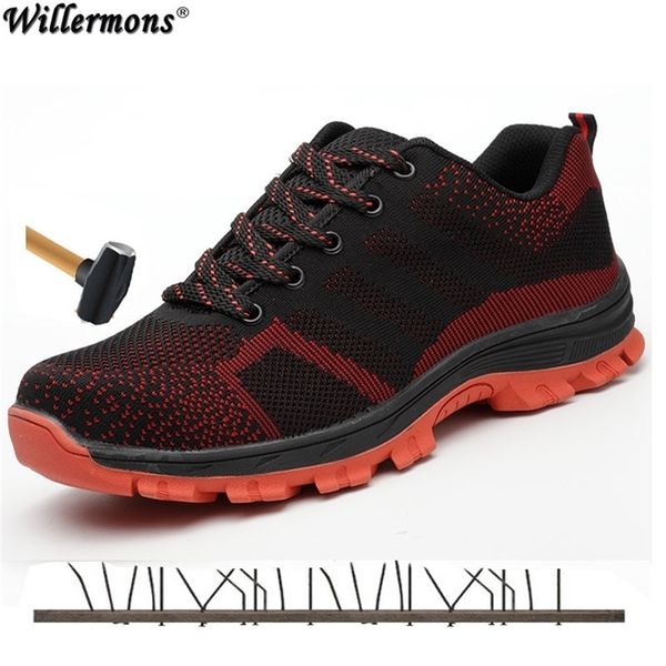 

plus size men's outdoor breathable mesh steel toe cap work safety boots men anti-slip puncture proof protetive shoes y200915, Black;brown