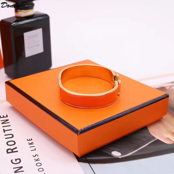 

donia jewelry designer bracelet 12mm color enamel electroplating exaggerated letters popular in europe, titanium steel bracelet with box, Black
