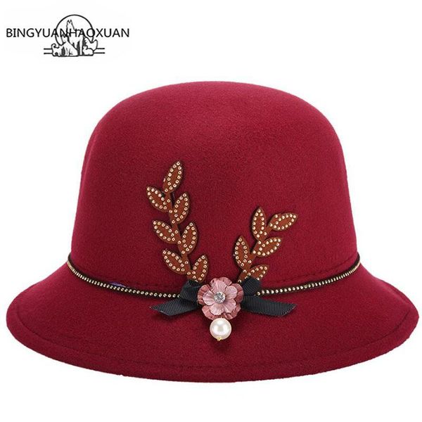 

wide brim hats bingyuanhaoxuan women's winter jazz hat felt imitation wool simple solid color, Blue;gray