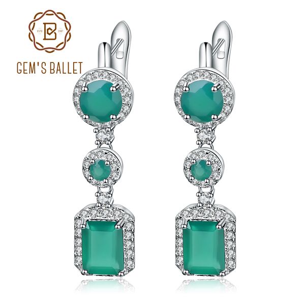 

gem's ballet 4.96ct natural green agate drop earrings 925 sterling silver vintage earrings for women wedding fine jewelry 200923