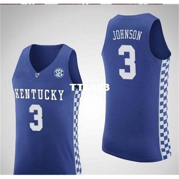 

age men kentucky wildcats keldon johnson #3 college real embroidery jersey size s-4xl or custom any name or number jersey, Black
