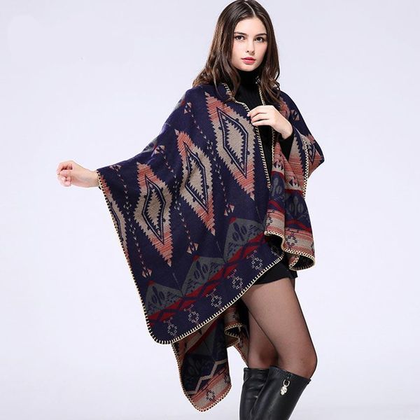 

new winter apparel geometric women poncho sweaters autumn tricot warm cape oversized fashion knitted batwing sleeve shawl wrap, White;black