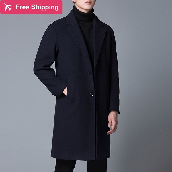 

2021 new men fashion warm jackets thin woolen and single breasted long jacket 4l7w, Black;brown