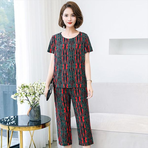 

summer two piece set top и штаны женщин плюс размер 6xl печать 2 piece set лета женщин майка и брюки casual, Gray