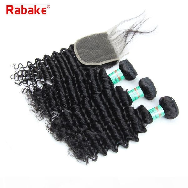 

rabake 8a grade indian virgin hair bundles with closure deep wave deep curly raw indian unprocessed human hair weave bundle deals closure, Black;brown