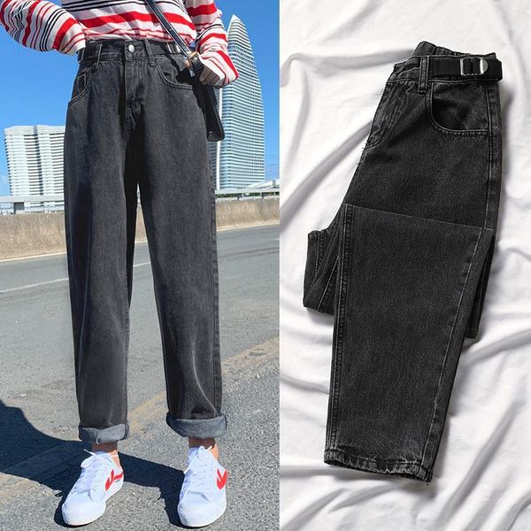 

boyfriend jeans women autumn casual denim pants korean streetwear female vintage ankle-length pants streetwear straight1, Blue