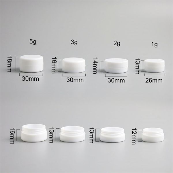 

100pcs 1g 2g 3g 5g mini white plastic empty jar pot travel cosmetic sample makeup face cream containers nail art organizer home 201014