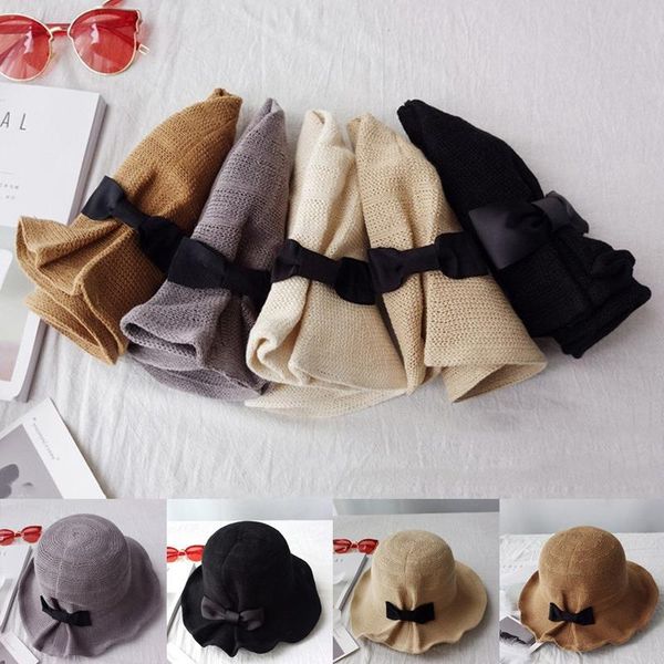 

мода соломенной шляпе вс h cu женщины шлемы sun bow hand made женщины соломы cap пляж большого брим повседневного девушки summer cap, Blue;gray