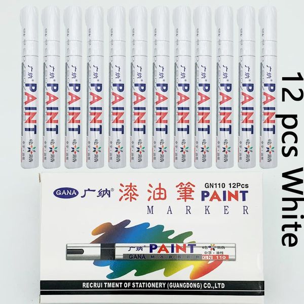 

12 pcs box colorful waterproof pen car tyre tire tread cd metal permanent paint markers graffiti oily marker pen marcador caneta h wmtptu, Black;red