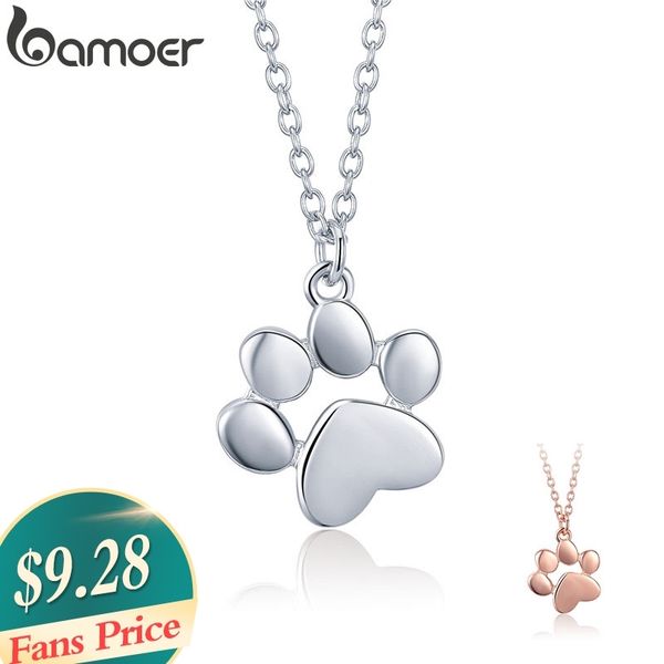 

bamoer silver & gold color cute animal footprints dog cat footprints paw necklaces pendants women silver jewelry scn275 201013