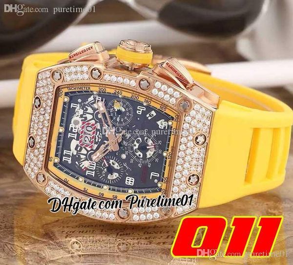 

2022 a21j automatic mens watch rose gold dimaonds bezel big date black skeleton dial yellow rubber strap super edition puretime01 rg-d4, Slivery;brown