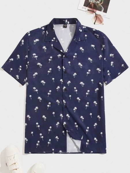 

men tropical print button through shirt v1mf#, White;black