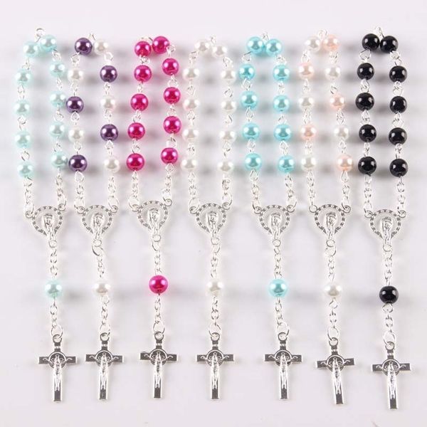Bracciale rosario cattolico con perle di vetro da 6 mm, perle di vetro, rosario decennale, molti colori, 12 pezzi/lotto Y200730