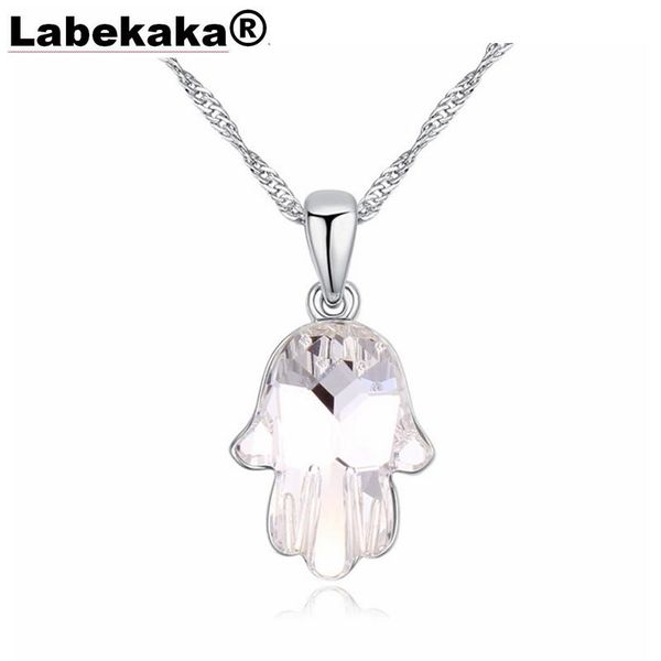 

labekaka 2020 new statement necklace crystal fatima hand brand pendant necklaces crystal from rhodium plated chain, Silver