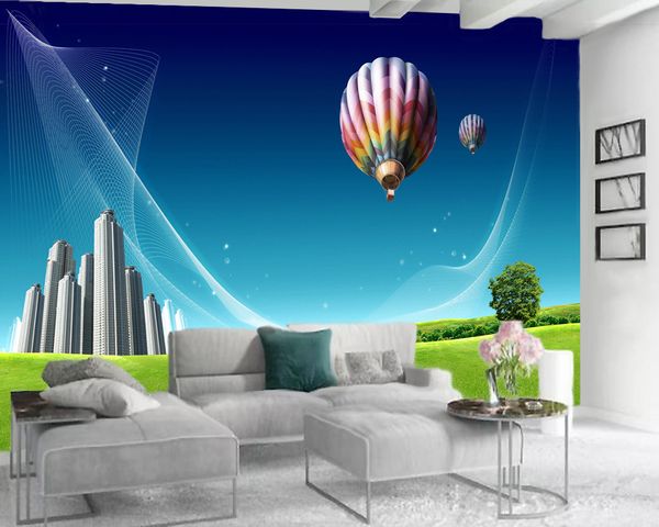 3d Wallpaper foto feita Mural Green Grass paisagem da cidade romântico Cenário Silk decorativa 3d Mural Wallpaper