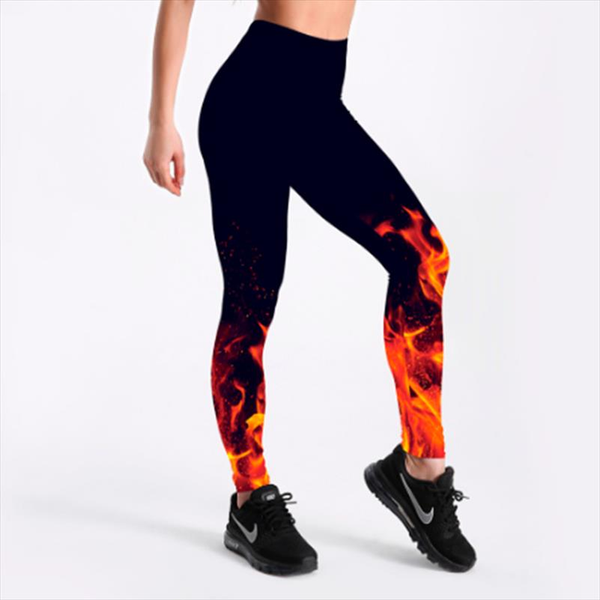 

leggings russian style fire flame printing leggings punk women legging stretchy trousers casual pants womens, Black