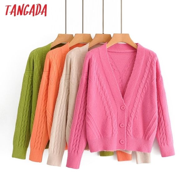 

tangada women candy twist cardigan vintage jumper lady fashion loose knitted cardigan coat 2l24 y200915, White;black