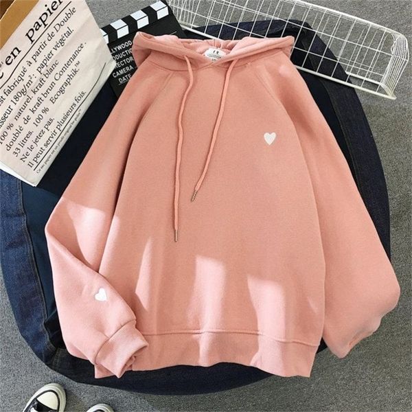 

winter women fashion hoody sweatshirt embroidery harajuku love heart fleece lady hoodie loose long sleeve female casual pullover y200915, Black