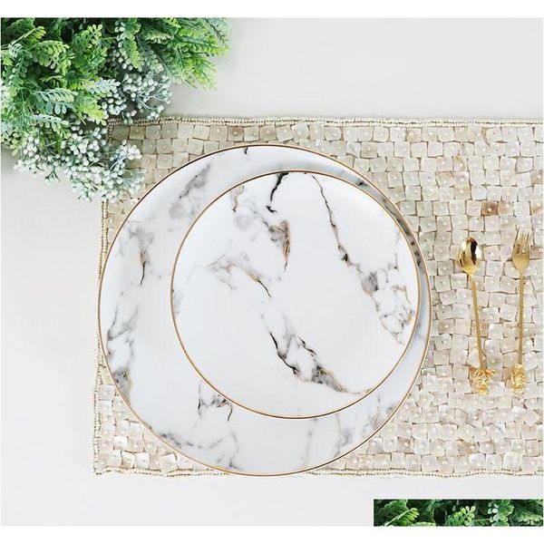 

gold inlay creative porcelain dish marble design golden rim dinne plate steak plate european ameraica style living 3nkoc