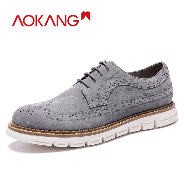 

aokang new arrival leather genuine men casual comfortable flat man breathable hard-wearing shoes t200610, Black