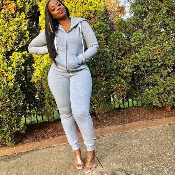 

women's tracksuits autumn zipper long sleelve hoodies sweatshirt and jogging pants 2 piece outfits for women sport suit casual tracksui, Gray