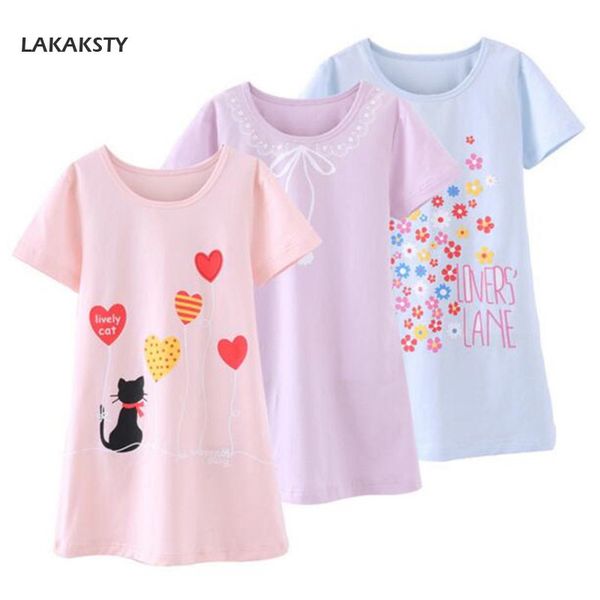 

4-14t cotton children girls nightgowns new pajama dress teenager homewear nightdress kids sleepwear for baby girl summer clothes y200704, Blue;red