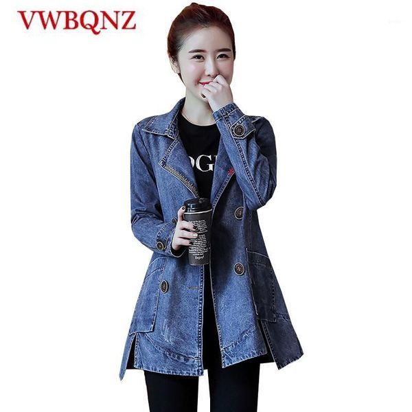 

double-breasted women denim jacket basic coat 2020 spring autumn new loose vintage long jeans jacket casual denim windbreaker1, Tan;black