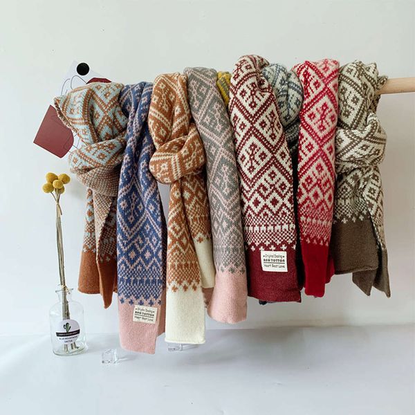 

scarf children's south floret korea knitting dongdamen ins winter baby warm wool bib tide, Red;brown