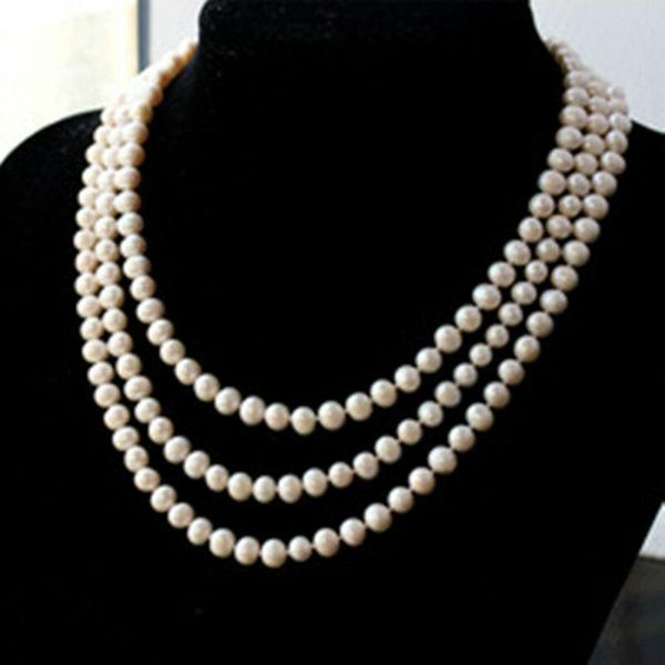 

chains beautiful 64 inch 8-9mm white akoya pearl necklace, Silver