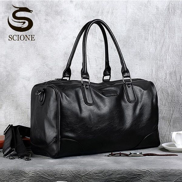 

men pu leather business handbag large capacity causal male travel luggage bag big shoulder bags black crossbody soft handbags