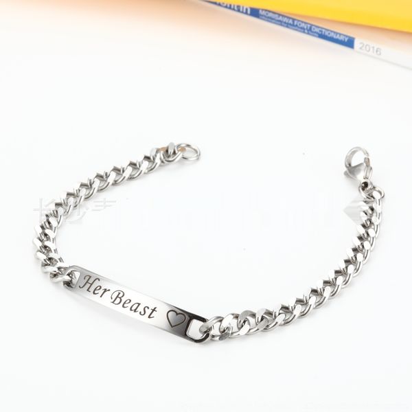 

mgd6i loversoval her beast his beauty engraved steel bracelet engraved chain loversstainless her beast his bracelet flattened beauty stainle, Golden;silver