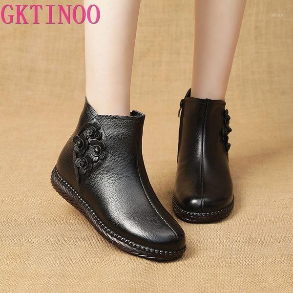 

gktinoo 2020 women snow boots winter flat heels ankle boots women warm platform shoes genuine leather thick fur booties1, Black