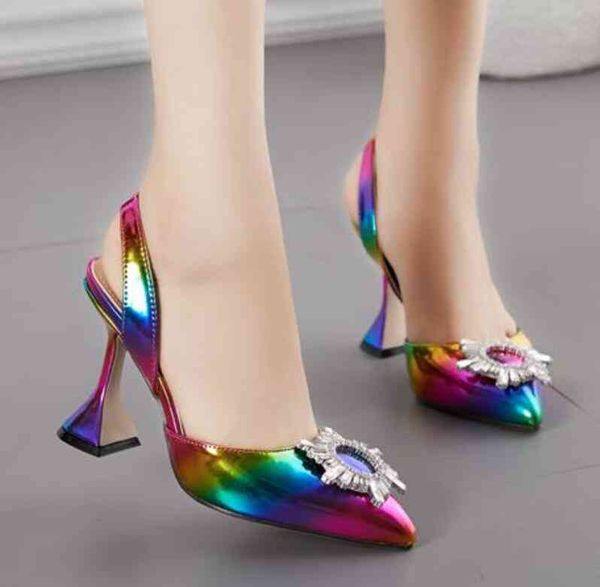 

color est rainbow lady sandals plus size colorful high heels wedding shoes sun flower women for party, Black
