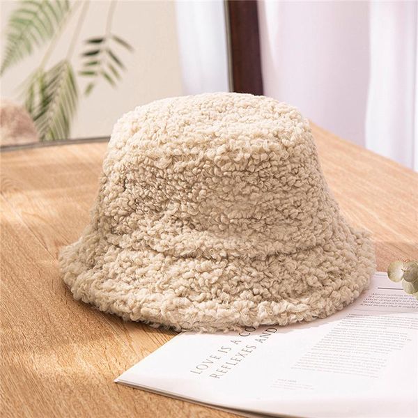 

[PTAH] 2021 Fashion Bucket Hats Women Caps Lamb Fleece Cap Winter Spring Retro Warm Ear Protection Basin Cap For Women 3 Colors, Blue;gray