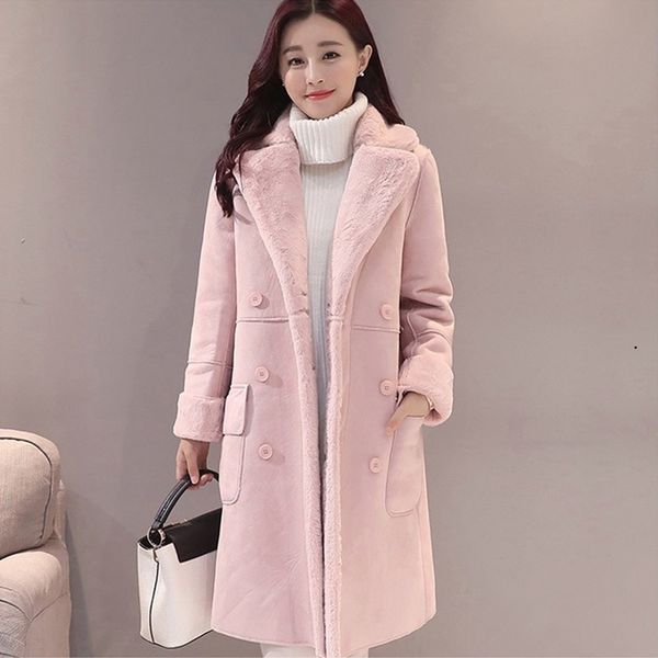 

women suede fur coat thick warm faux sheepskin long jacket female overcoat winter fashion solid trench coats drop shipping t190824, Black