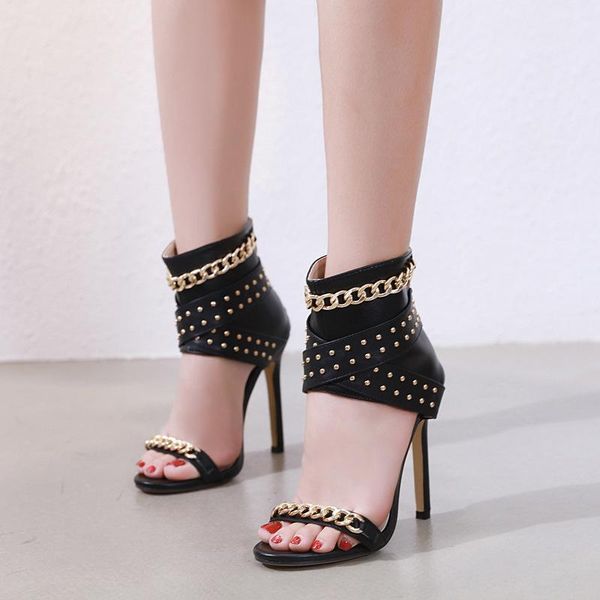 

dress shoes punk platform party club sandals for women rivet ankle wrap cover heel zip super high thin heels, Black