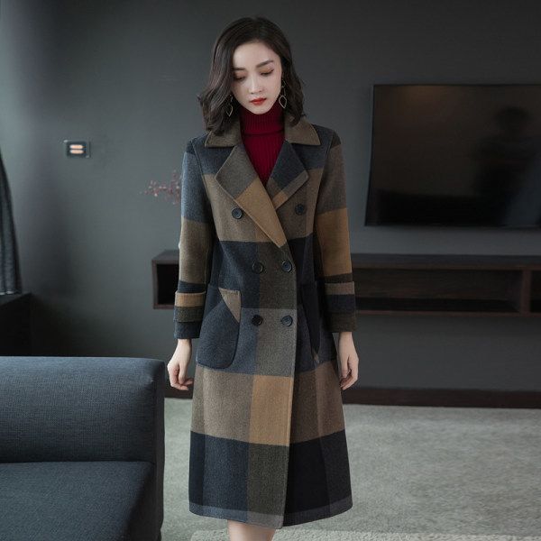 

wywan 2020 new long jacket quality coats fashion casual clothing brand women coat 1026, Tan;black