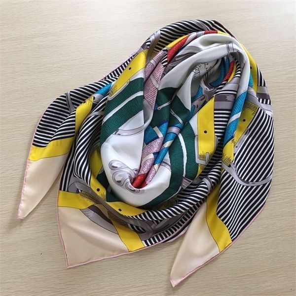 

belts print 100% silk head scarves women fashion silk shawl wraps foulard y201024, Blue;gray