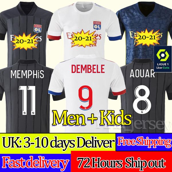 

20 21 maillot de foot olympique lyonnais lyon soccer jersey 2020 2021 maillot de lyon football shirt traore memphis ol lyon men kids kits, Black;yellow