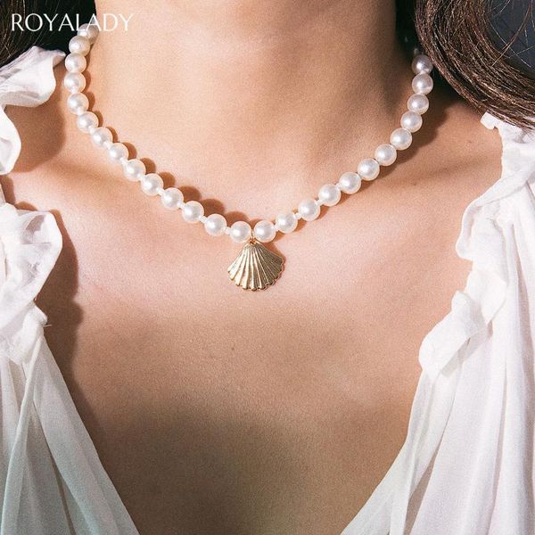 

pendant necklaces simple white imitation pearl choker necklace for women vintage personality gold shell female statement collier, Silver